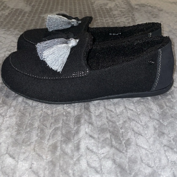 Spenco Hearthside Slipper Black Womens Sz 7W Orthotic Felted Wool Upper Fleece - Picture 3 of 9